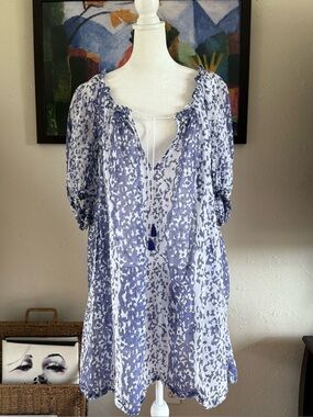 Thierry Colson | Silk Cotton Blue White Patterned Dress